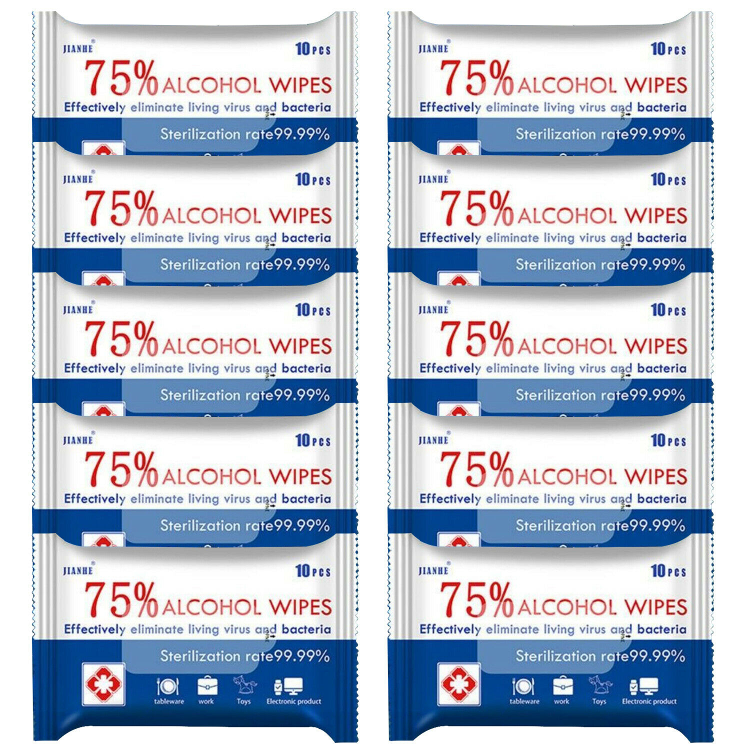 10pk x10 Premium Cleaning Wipes Disinfecting Sanitizing 75% Alcohol MultiPurpose