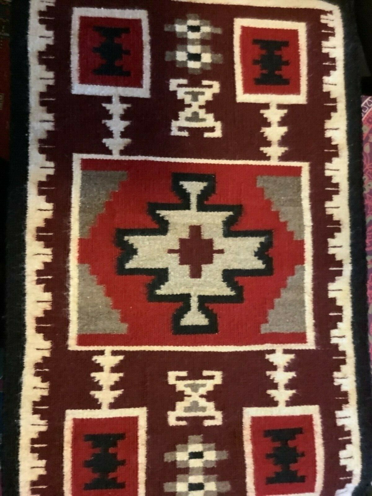 Vintage Navajo Rug Red Storm Pattern 23 X 37