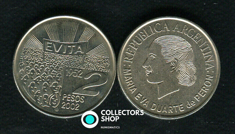 Argenitina: Evita 2 Pesos 2002 Maria Eva Duarte De Peron Unc Km#135