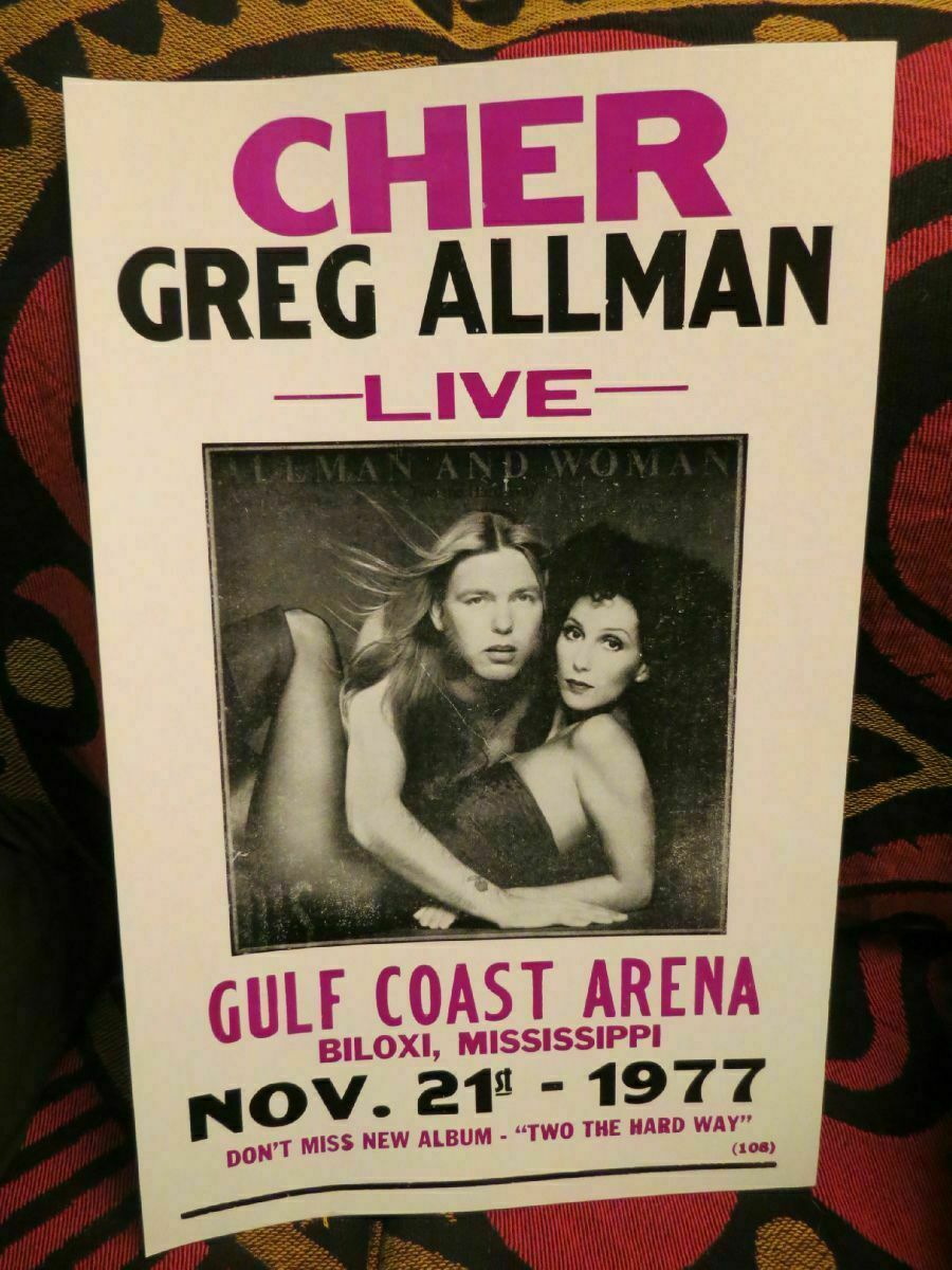 CHER GREGG ALLMAN BROTHERS BAND CONCERT TOUR POSTER greg art 70's 11/21/77 Miss.