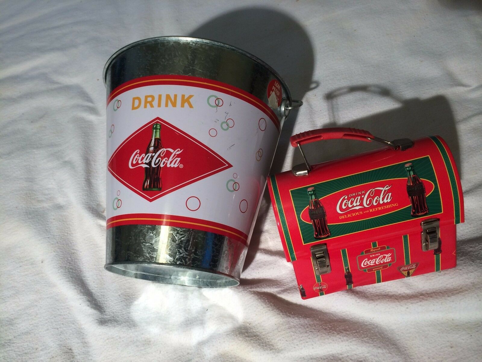Coca Cola Old Style Tin Metal Lunch Box & Tin Can
