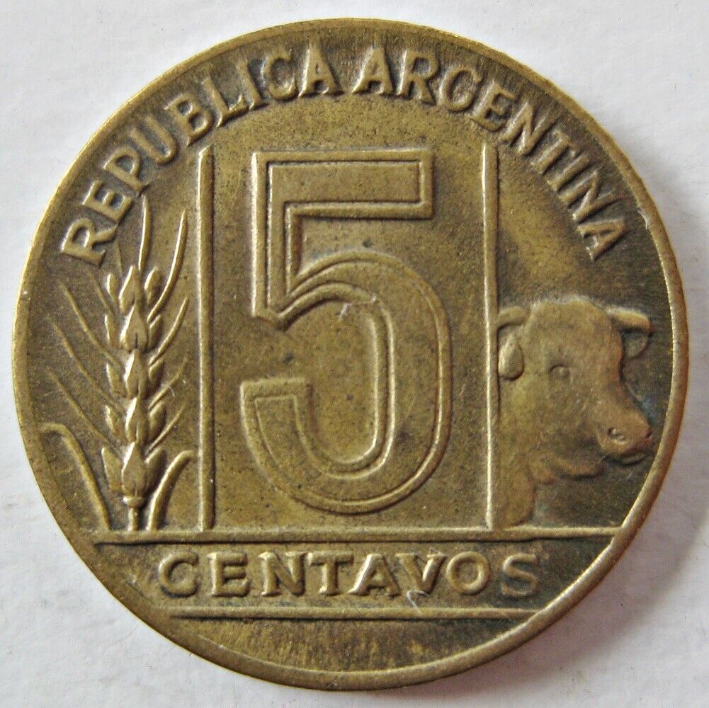 Argentina 1948 Capped Liberty Five 5 Centavos Coin (km# 40)