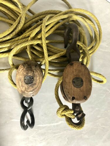 Nautical Madesco Block & Tackle Double Pulley & Rare Split Sister Hook Single