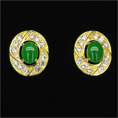 Round Shape Vintage Design 18K GP Stud Earrings Jewelry Crystal Clear Green New