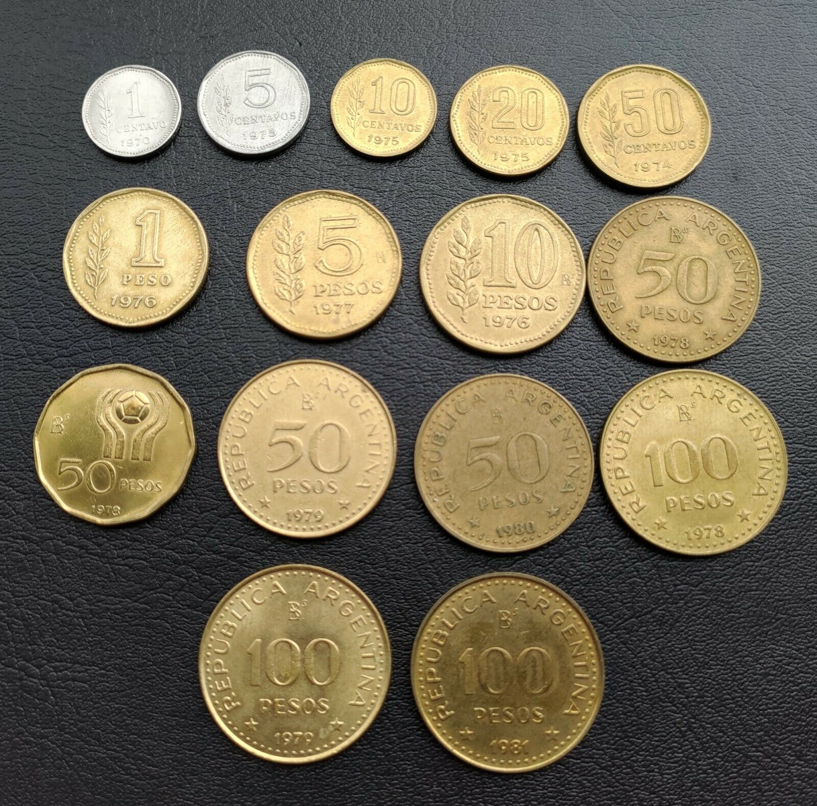 ARGENTINA 1-5-10-20-50 CENTAVOS & 1-5-10-50-100 PESOS 1970-1981 LOT 15 COINS