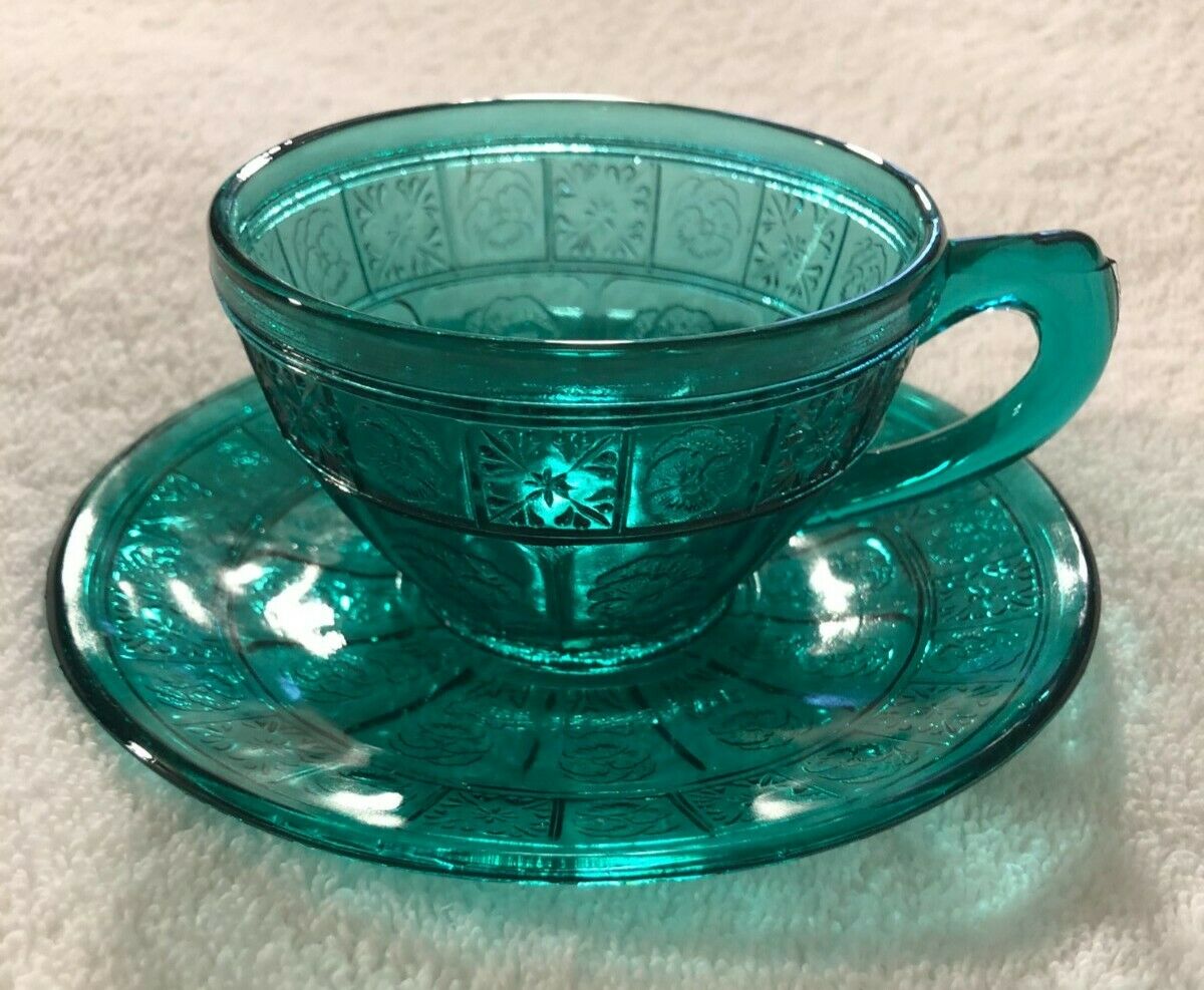 Jeannette Doric & Pansy Cup & Saucer - Ultramarine Teal