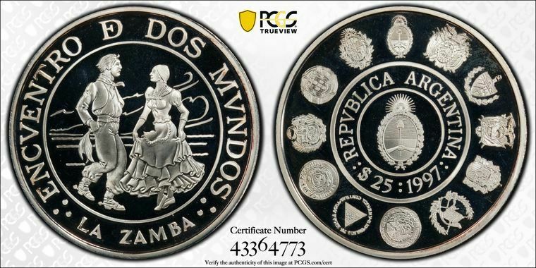 Estonia 1997 Argentina 25 Peso "la Zamba" Silver Commemorative In Pcgs Holder