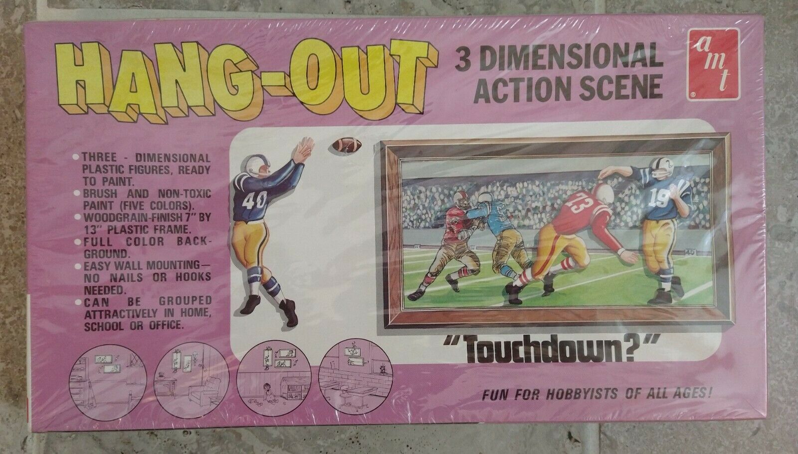 Vintage "hang-out" 3-d Football Picture "touchdown?" By Amt Corp. New Old Stock