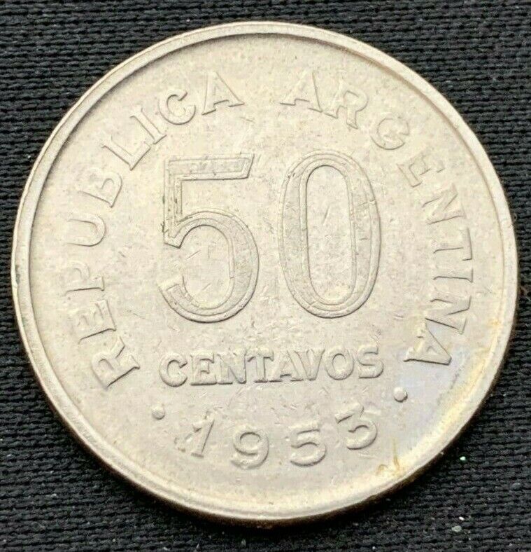 1953 Argentina 50 Centavos Coin XF +   Circulated World Coin    #K502