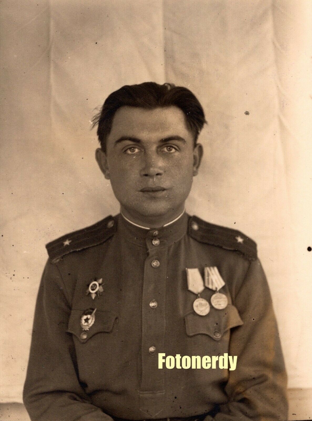 WWII Era Soviet Russian Photo Red Army Major w/ Combat Awards a32
