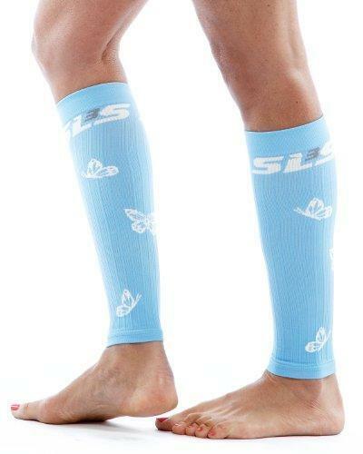 SLS3 Women's Butterfly Calf Compression Sleeves, Azure/White, Small/Medium