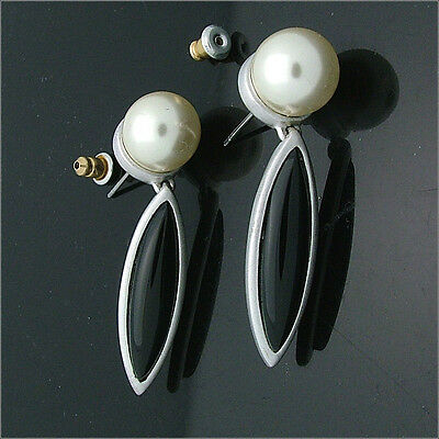 Drop Dangle Earrings Pairs Costume Jewelry Cream Color Pearl Black Lucite New
