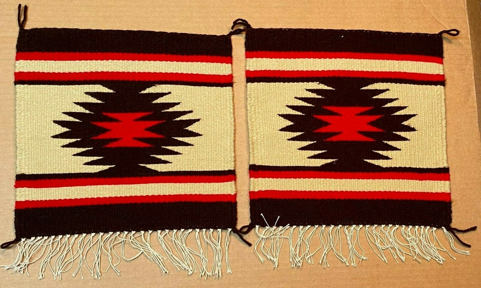 2 Hand Woven Navajo Rug Coasters W/ Geometric Designs By Lorraine Yazzie, New