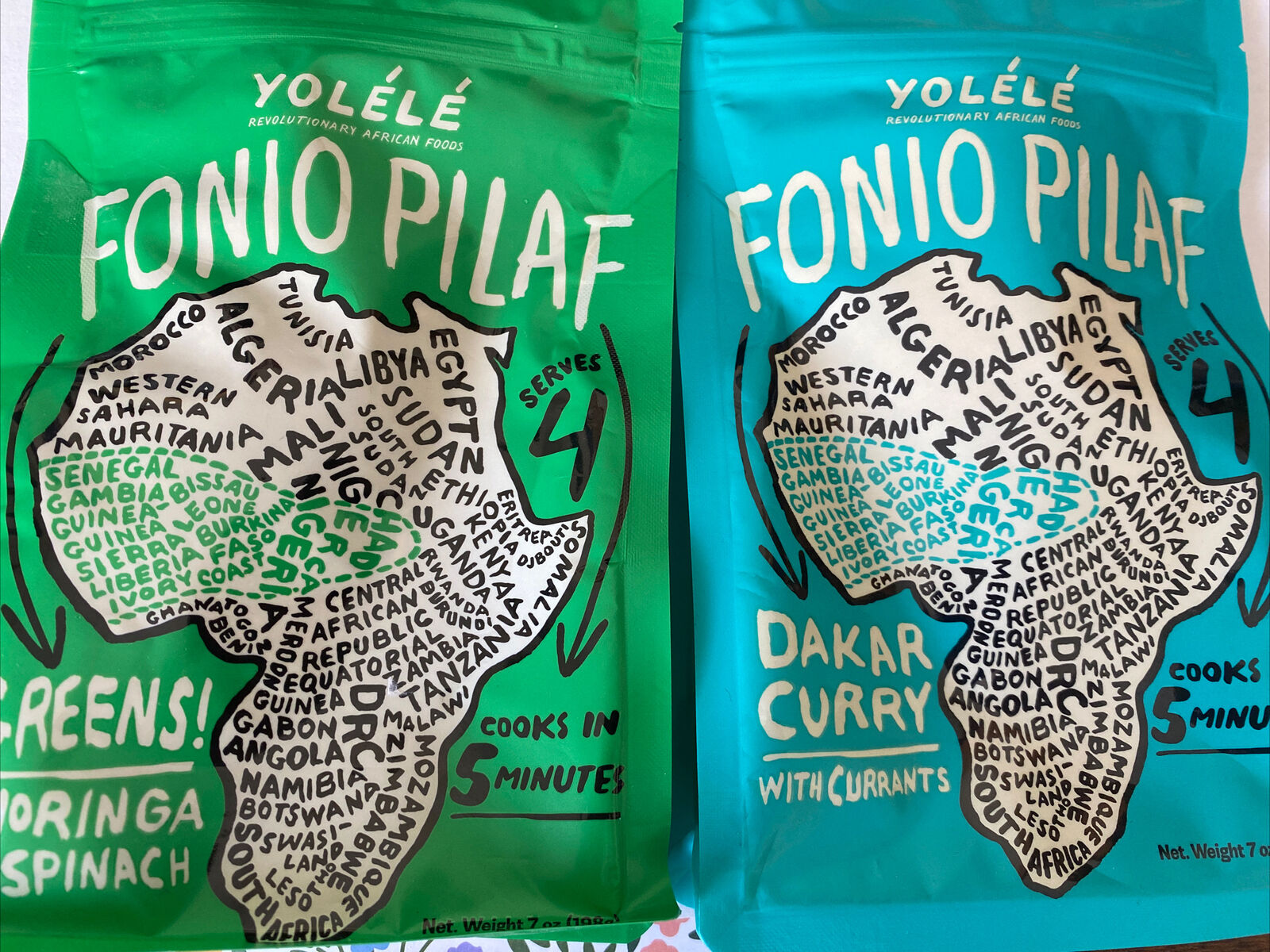 2 Yolele Fonio Pilaf West African Grains Greens Moringa Spinach & Dakar Curry