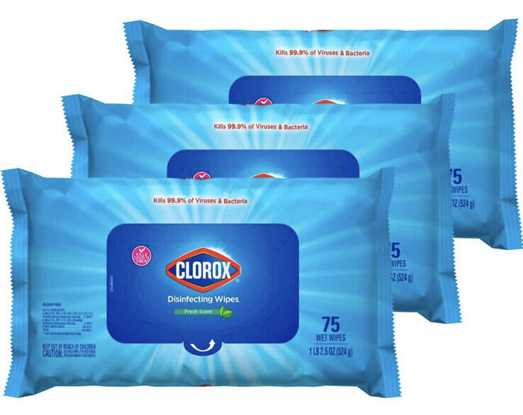 3PACK CLOROX DISINFECTING WIPES Fresh Scent Bleach Free Cleaning Wipes 75ct Each