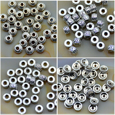 50Pcs Tibetan Silver Carved Patterned Rondelle Connector Space Charm Beads Craft