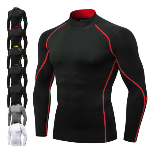 Men's Compression T-shirt Mock Neck Skin Base Layer Pro Workout Top Long Sleeve
