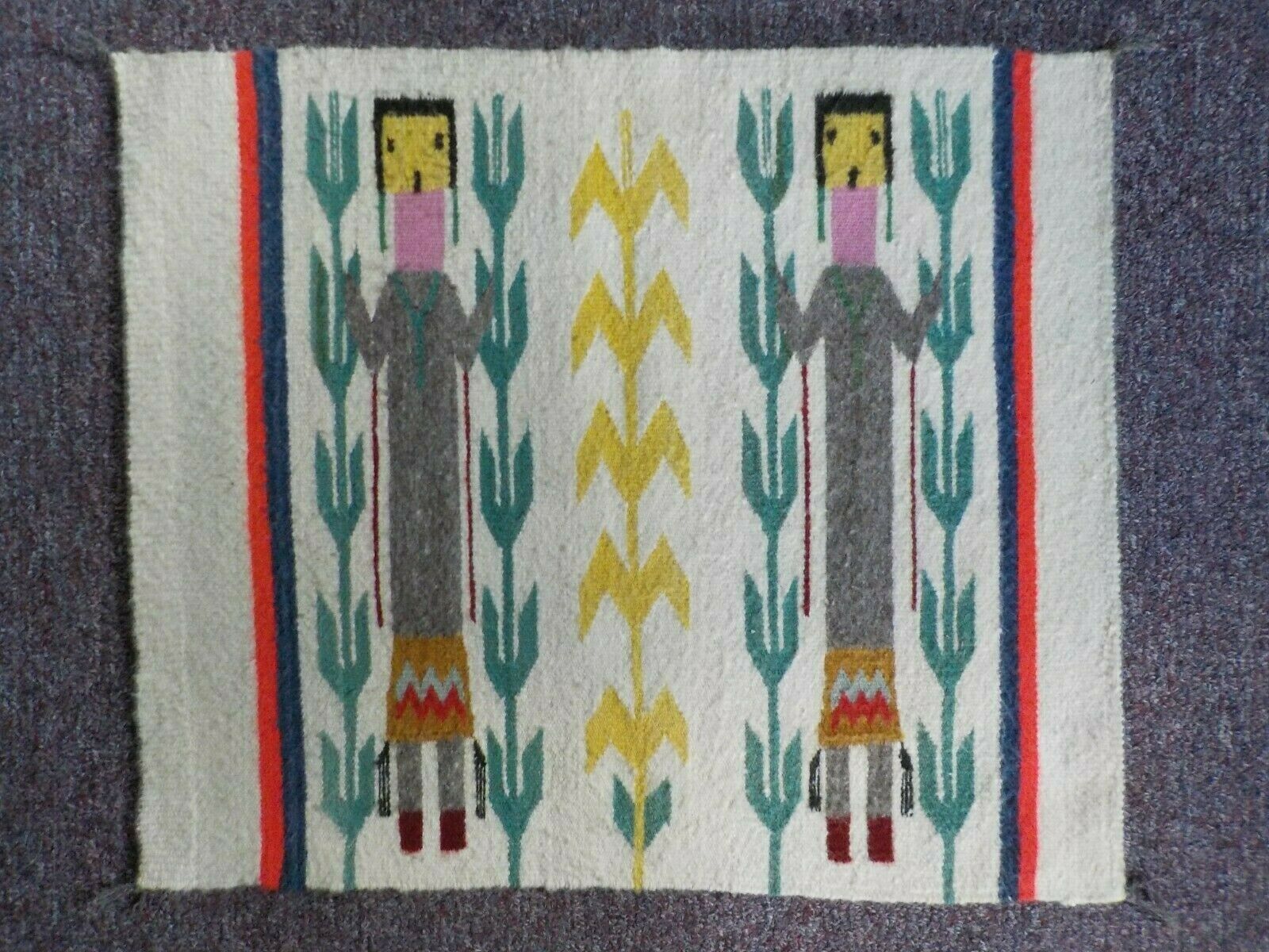 Vintage Navajo Yei Rug 24 X 20 Inches
