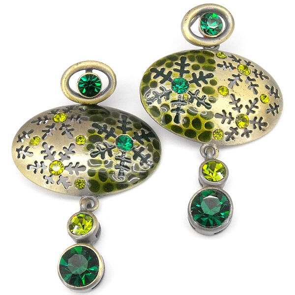 Snowflake Tribal Ethnic Earrings Aztec Dangle Jewelry Crystal Emerald Enamel New