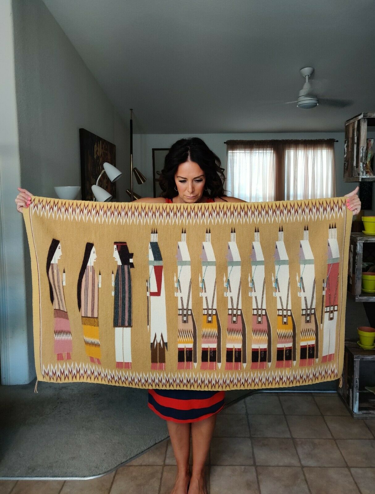 Vintage Tapestry Quality Weaving Navajo Rug Yei-be-chai Design Ella Yazzie 32x54