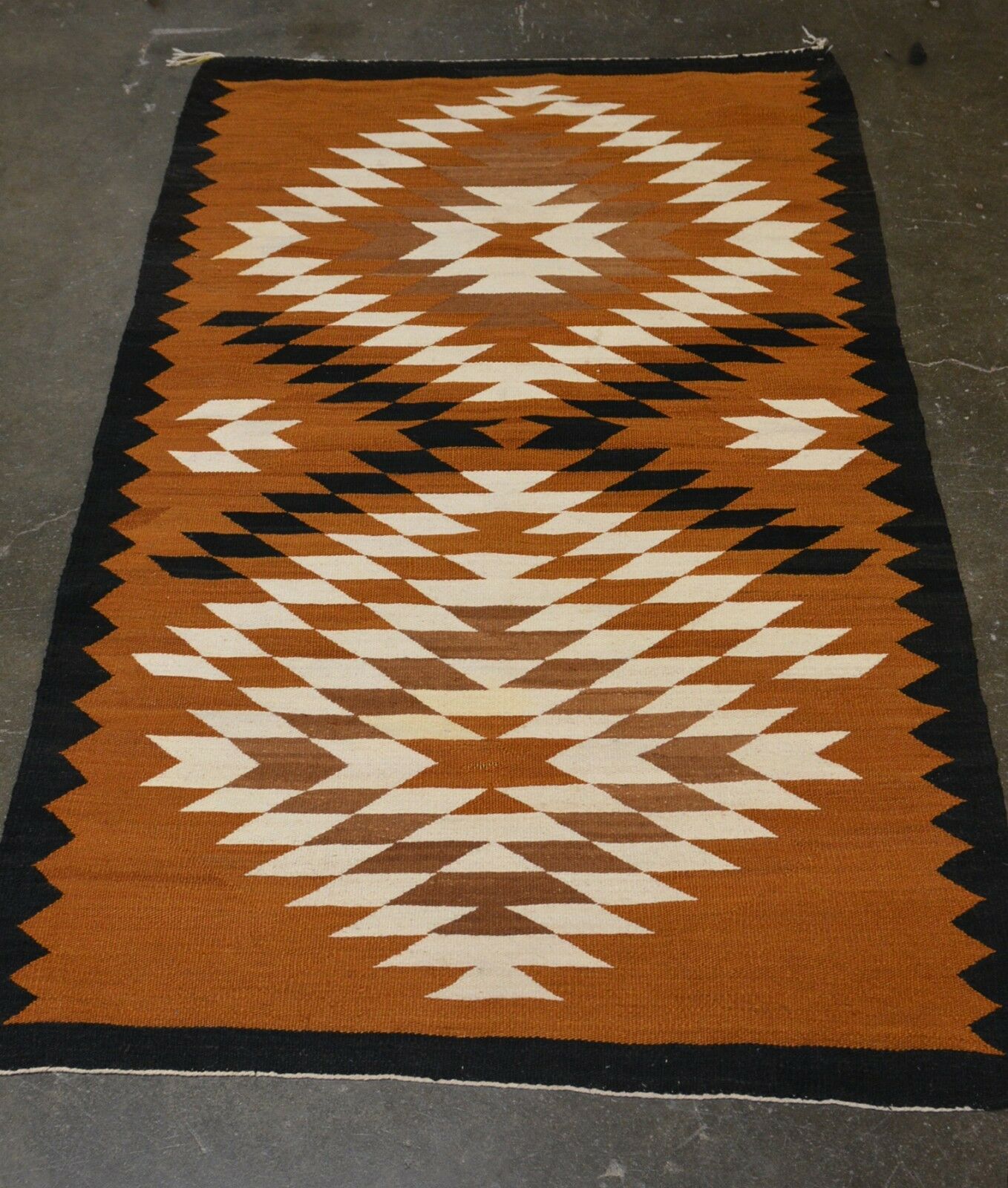 Navajo Rug Weaving: Dark Brown, Serrated Cloud & Lightning Motif, 40x63