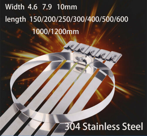 304 Stainless Steel Cable Ties Tie Wraps With Retainer Metal Buckle Hoop 土85°C
