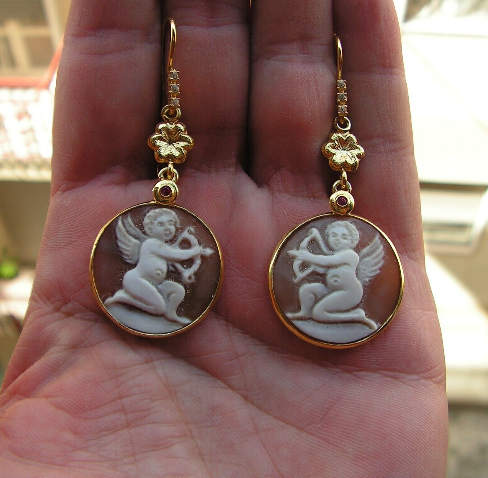 Style Antique Victorian Carved Cupid God Of Love Opposed Cameo  Drop Earrings