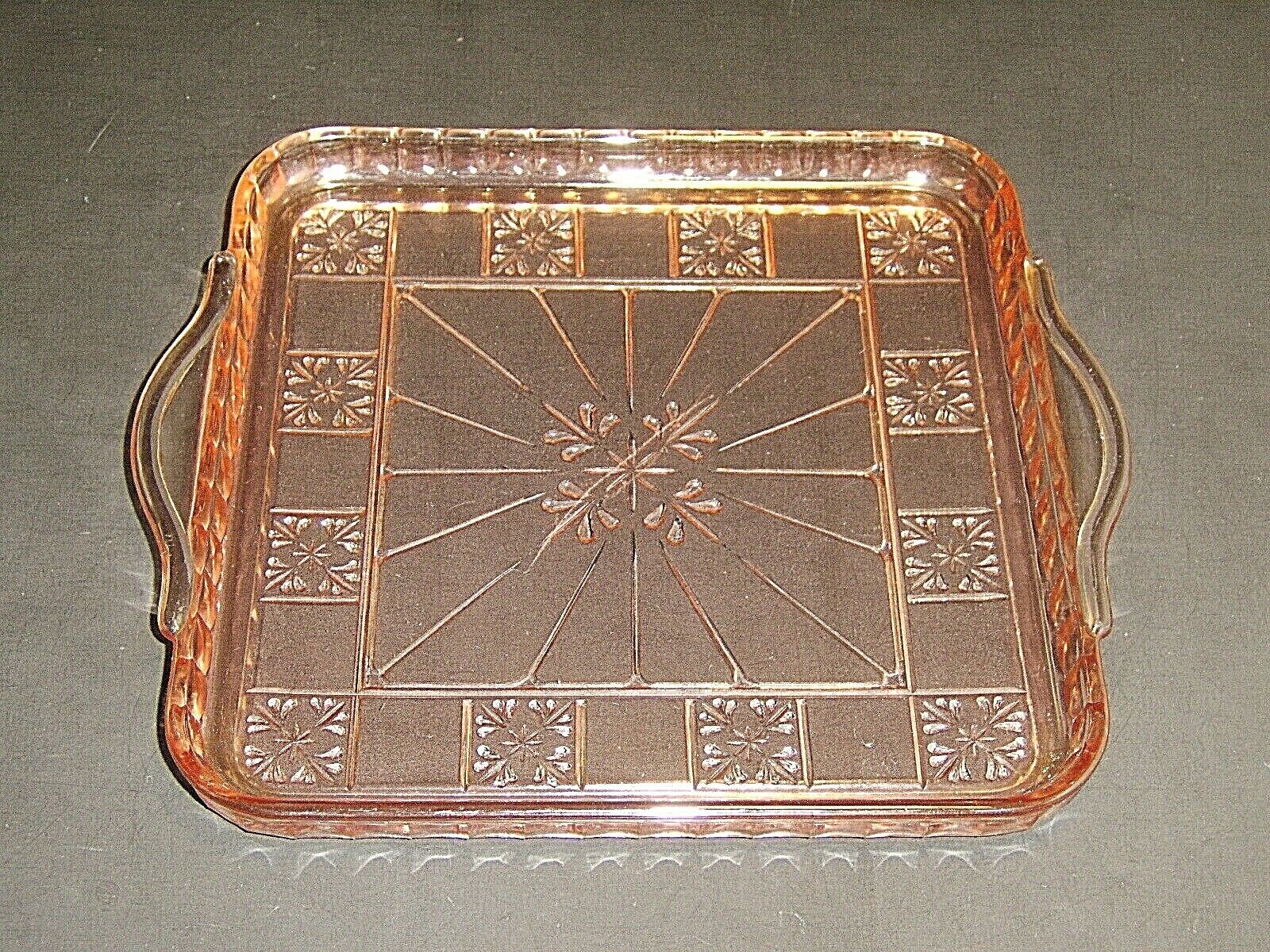Jeannette Glass Doric Pink Depression Glass 8-3/8" Square Serving Tray *