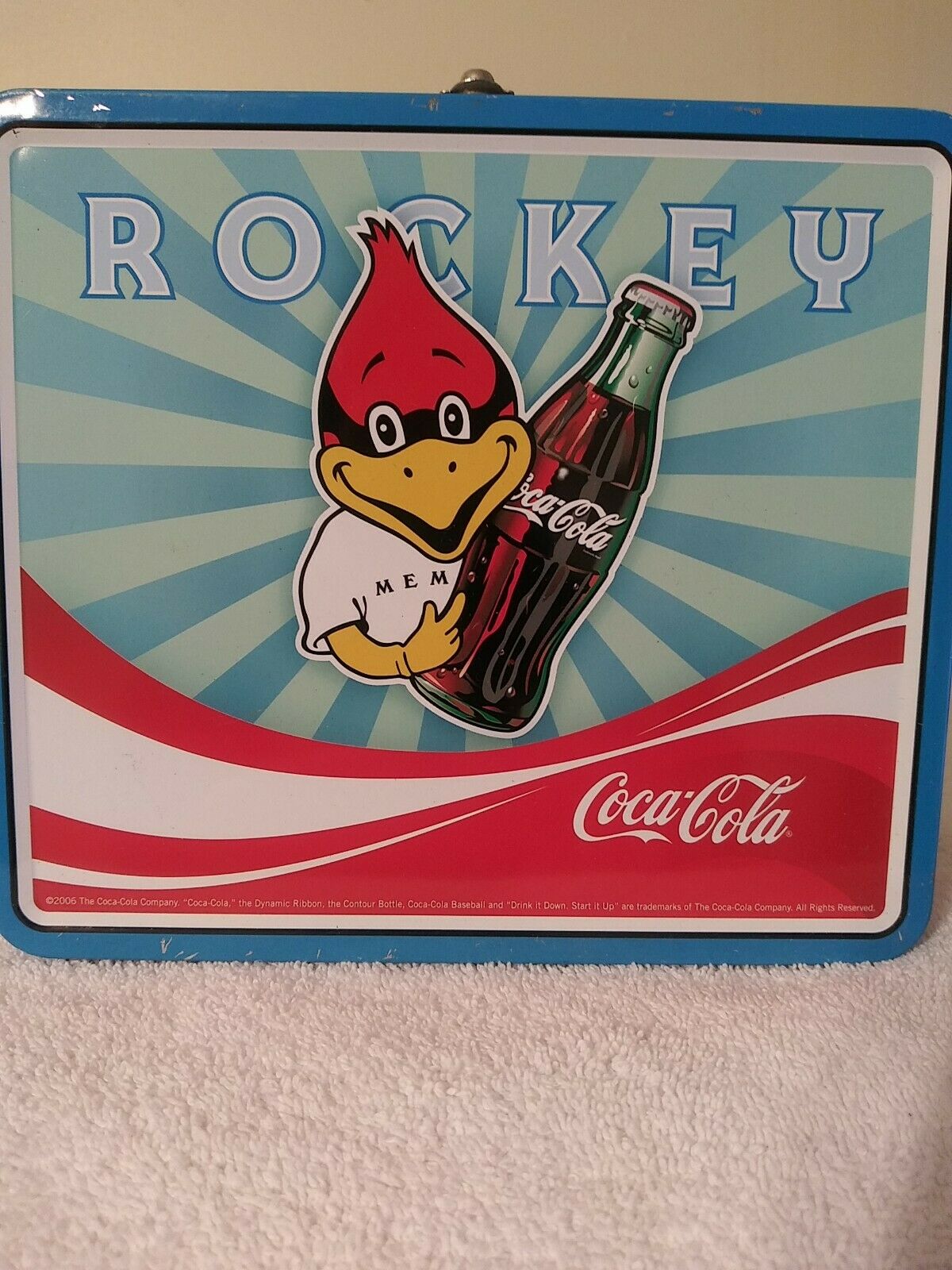 Coca-cola Embossed "coke...rockey Tin Lunch Box 2006 Coke Trademark